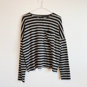 Lucky Brand, NWOT, Women's Long Sleeve Black Striped Top, Scoop-Neck, Pocket, S